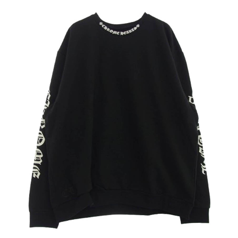 CHROME HEARTS クロムハーツ（原本無） SWTSHRT PLVR ネック 袖ロゴ プリント クルーネック スウェット XL ブラック系 XL【新古品】【未使用】【中古】