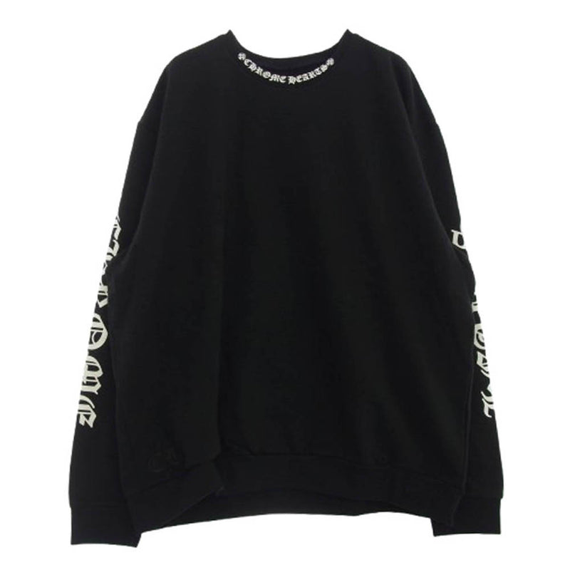 CHROME HEARTS クロムハーツ（原本無） SWTSHRT PLVR ネック 袖ロゴ プリント クルーネック スウェット XL ブラック系 XL【新古品】【未使用】【中古】