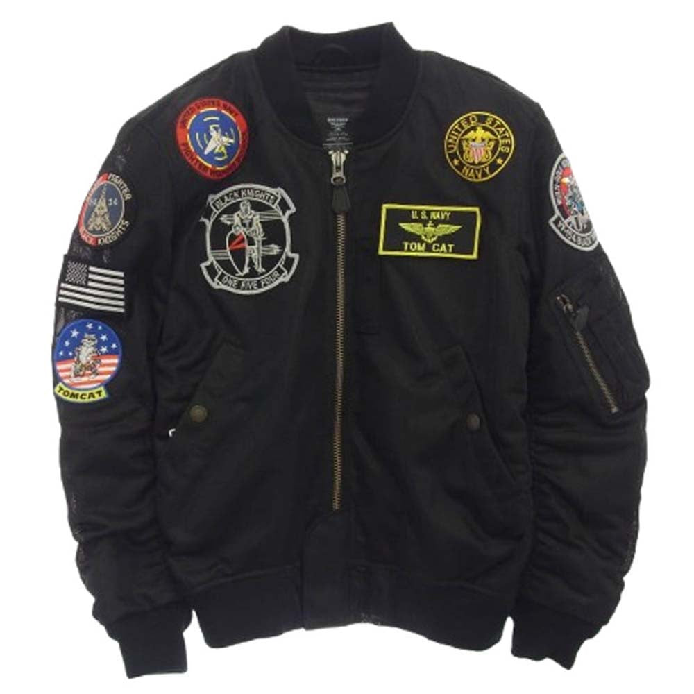 HOUSTON ヒューストン HTVA-2021S MA-1 BLACK KNIGHTS M/C JAC ブラックナイト バイク ジャケット ブラック系 S【中古】