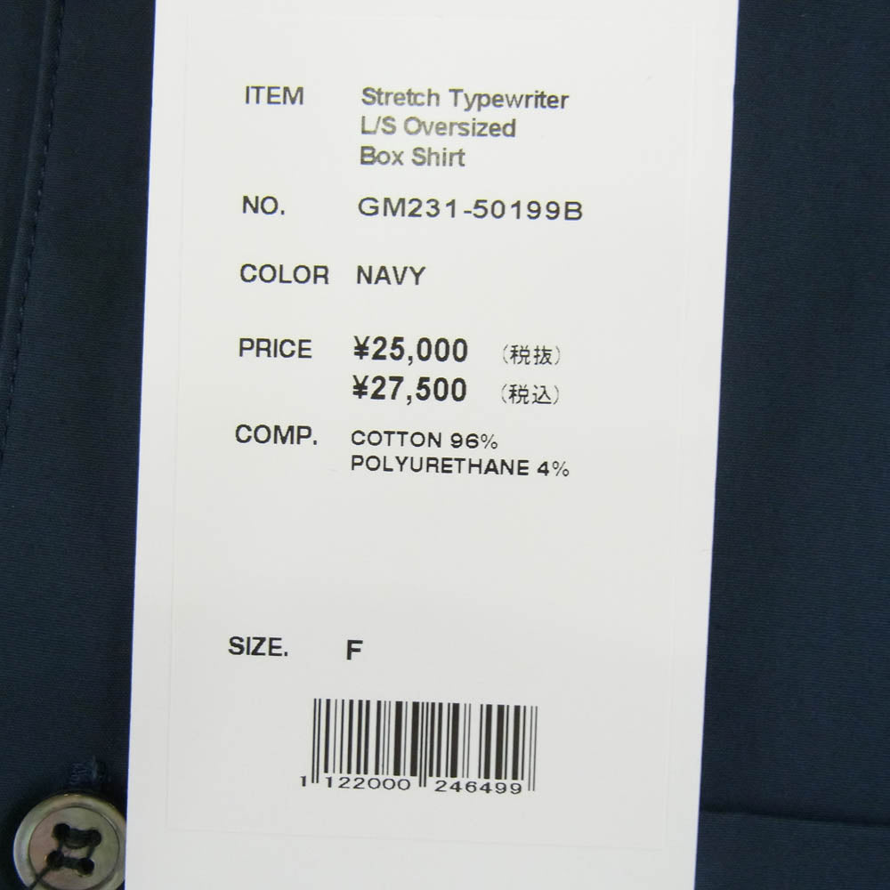 GRAPHPAPER グラフペーパー 23SS GM231-50199B Oversized Box Shirt オーバーサイズ ボックス 長袖 シャツ ネイビー系【中古】