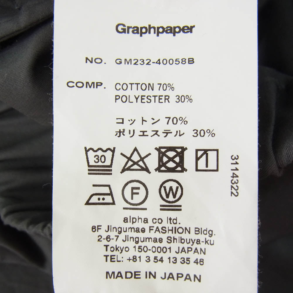 GRAPHPAPER グラフペーパー 23AW GM232-40058B SOLOTEX TWILL WIDE CHEF PANT ソロテックスツイルワイドシェフパンツ グレー系 F【中古】