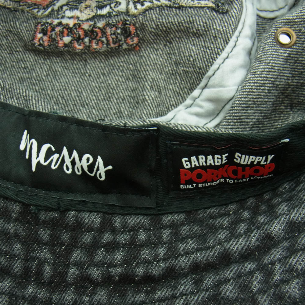 PORKCHOP ポークチョップ MASSES マシス ウォッシュ加工 デニム バケットハット ブラック系【中古】