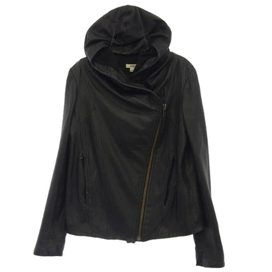 HELMUT LANG ヘルムートラング 16-5304151 ラムレザー フード ライダースジャケット レザージャケット ブラック系 S【中古】