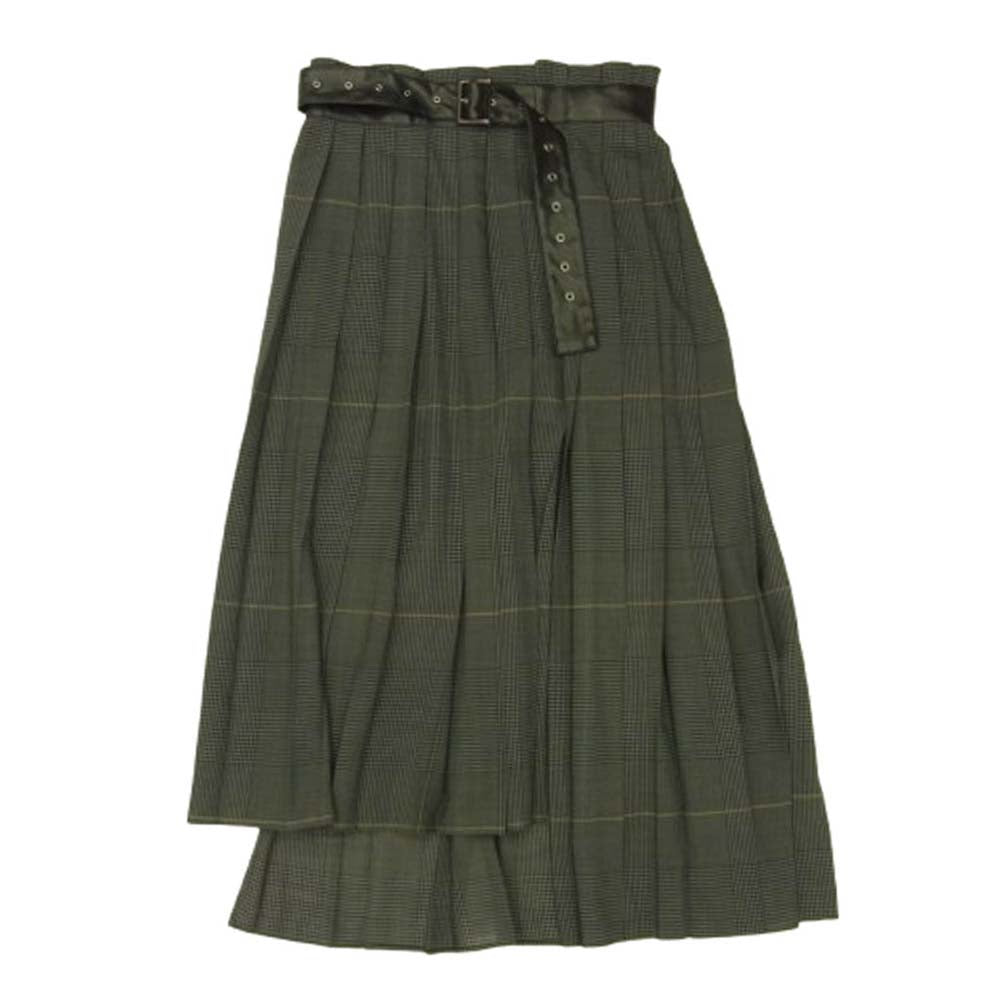 リト 20AW 0770RTW708S WOOL VIERA PLEATE フェイクレザードッキング 千鳥格子 ウール ロング スカート グレー系 マルチカラー系 38【中古】