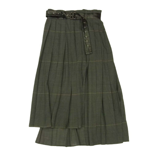 リト 20AW 0770RTW708S WOOL VIERA PLEATE フェイクレザードッキング 千鳥格子 ウール ロング スカート グレー系 マルチカラー系 38【中古】