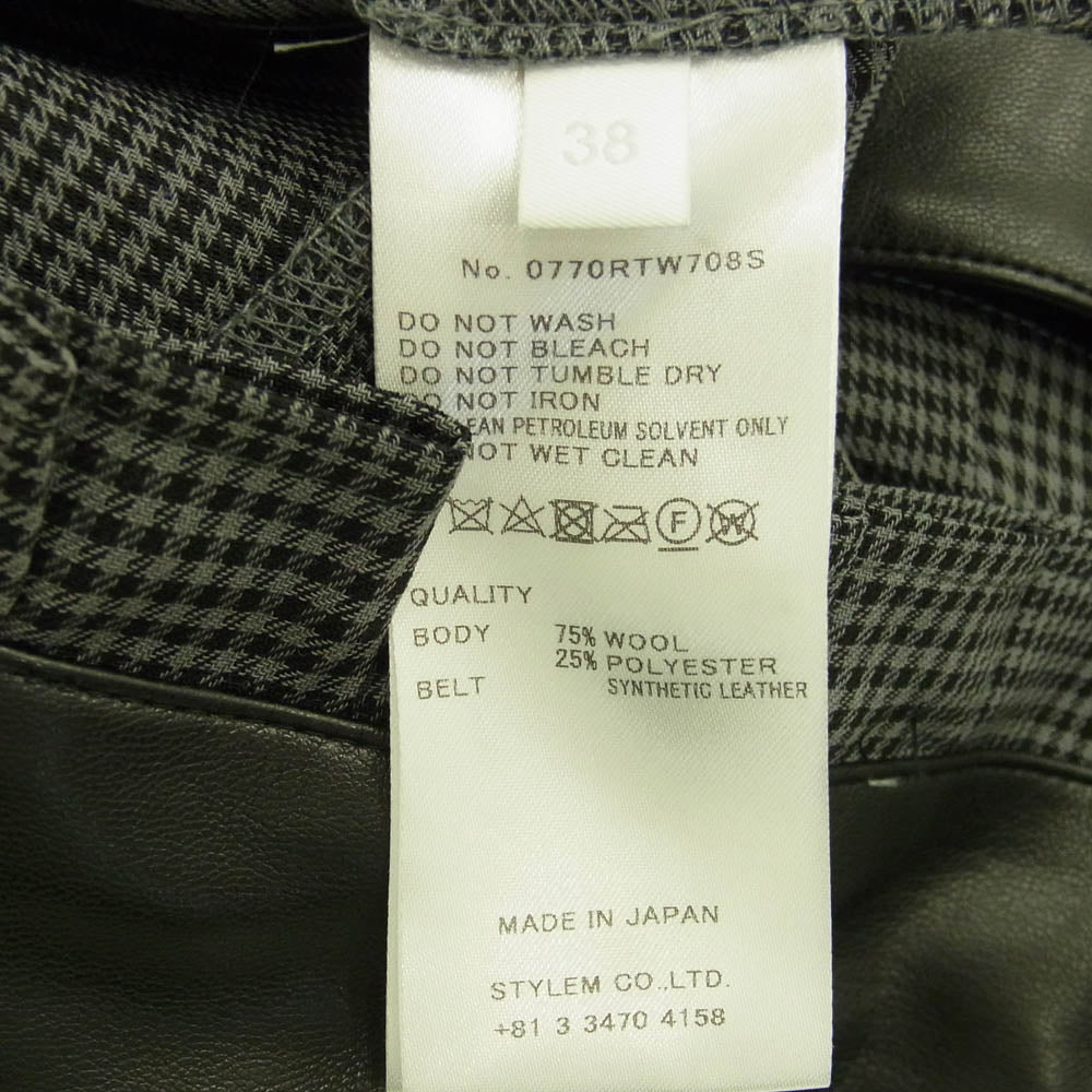 リト 20AW 0770RTW708S WOOL VIERA PLEATE フェイクレザードッキング 千鳥格子 ウール ロング スカート グレー系 マルチカラー系 38【中古】