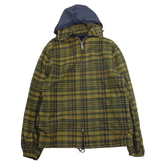 ヴィンテージ ABBOT アボット ジップ チェック リバーシブル ブルゾン ジャケット インディゴブルー系 イエロー系【中古】