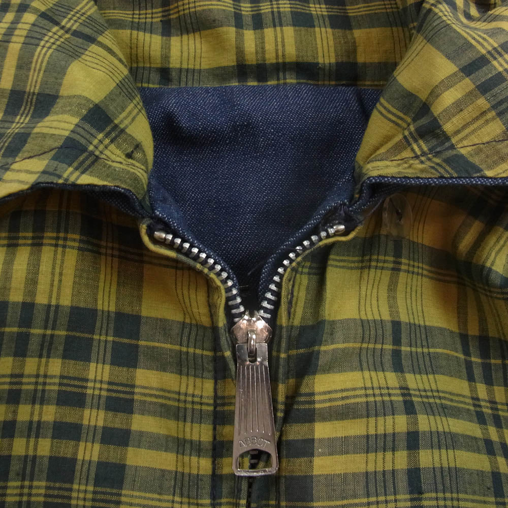 ヴィンテージ ABBOT アボット ジップ チェック リバーシブル ブルゾン ジャケット インディゴブルー系 イエロー系【中古】