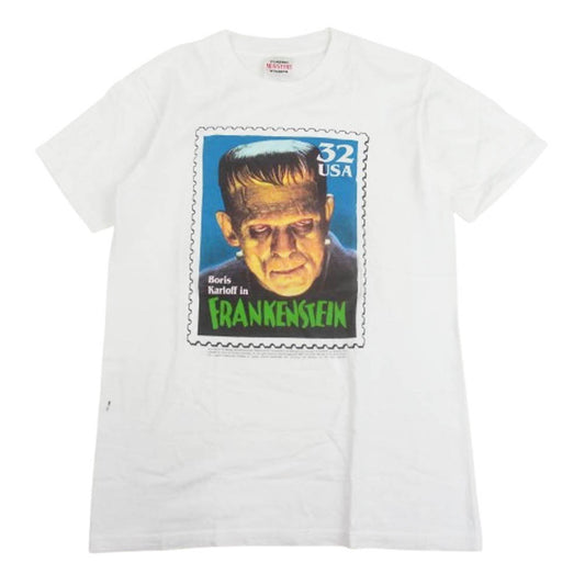 90s USA製 CLASSIC MONSTERS STAMPS FRANKENSTEIN フランケンシュタイン Boris Karloff 映画 ムービー Tシャツ ホワイト系 L/XL【中古】