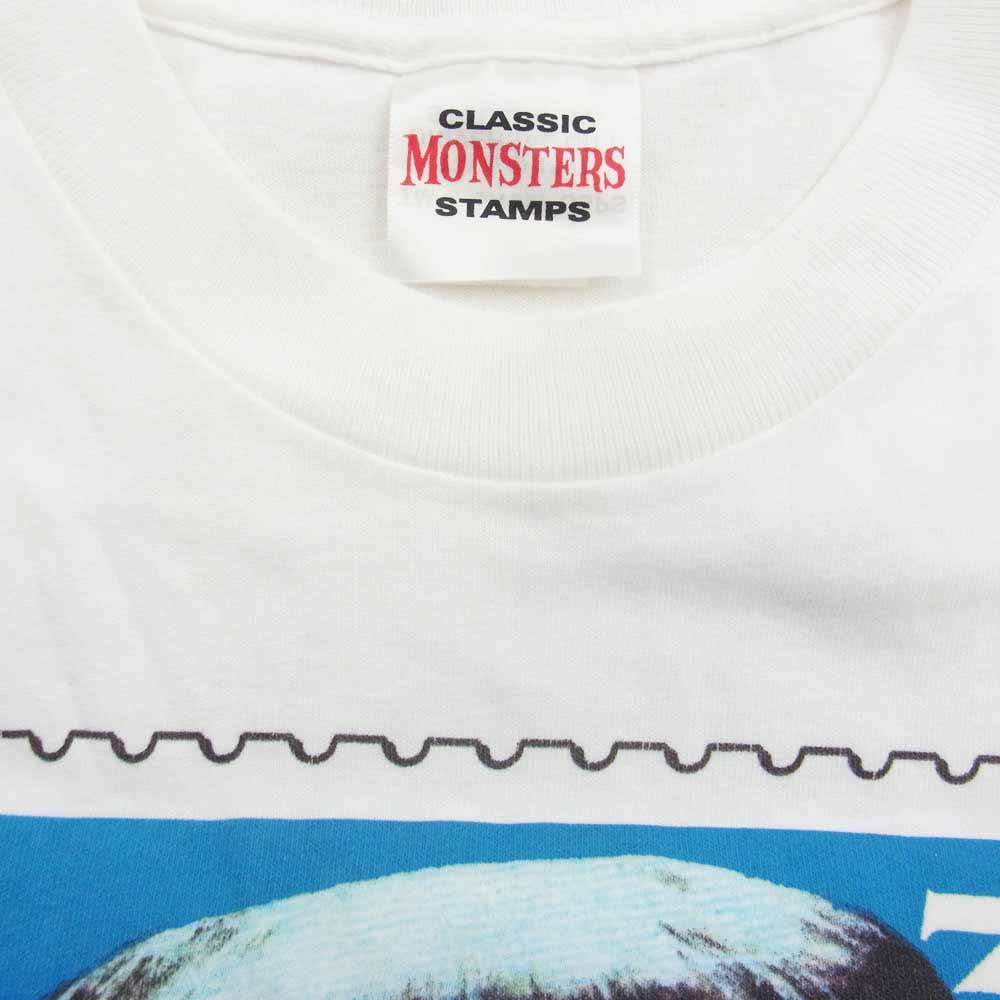 90s USA製 CLASSIC MONSTERS STAMPS FRANKENSTEIN フランケンシュタイン Boris Karloff 映画 ムービー Tシャツ ホワイト系 L/XL【中古】