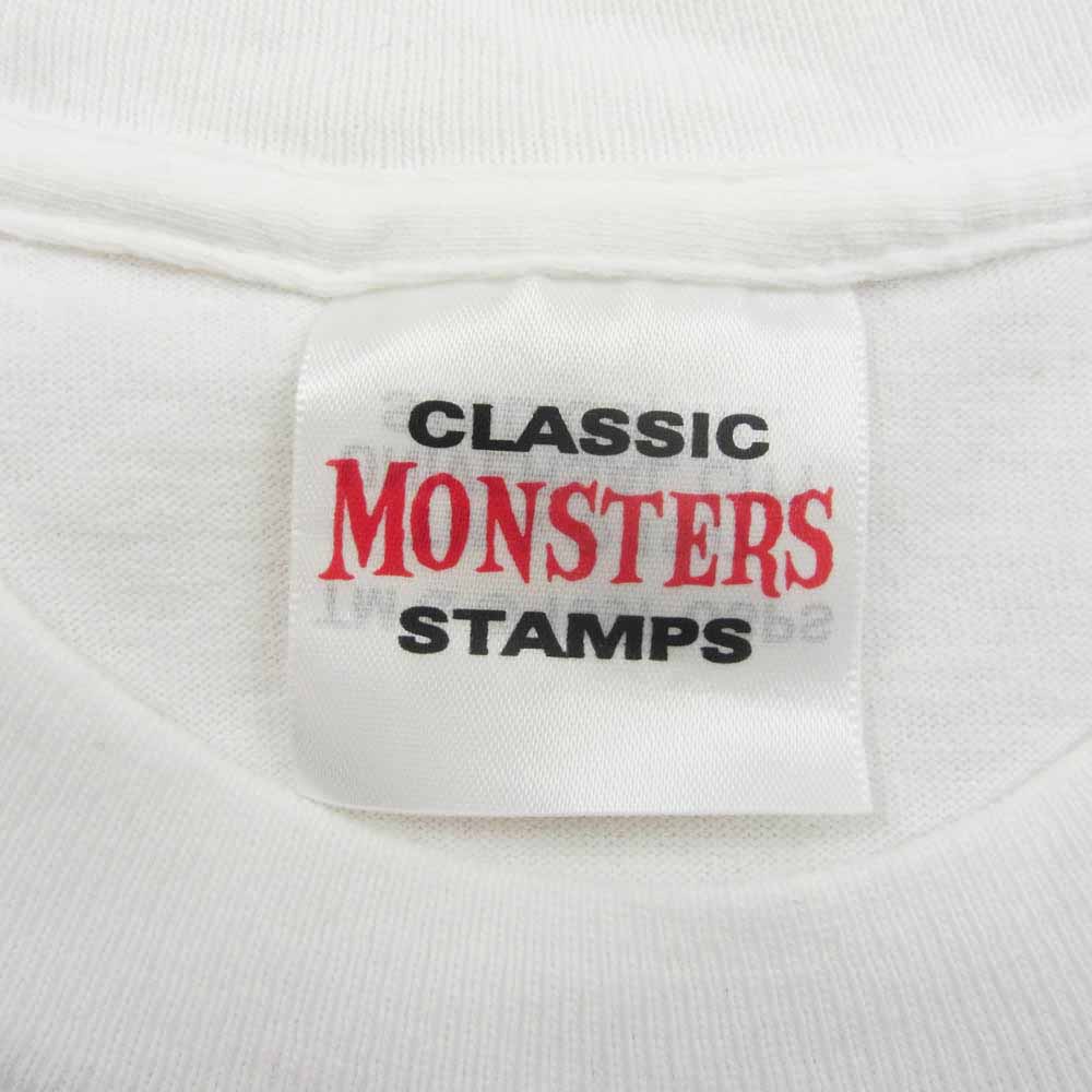 90s USA製 CLASSIC MONSTERS STAMPS FRANKENSTEIN フランケンシュタイン Boris Karloff 映画 ムービー Tシャツ ホワイト系 L/XL【中古】