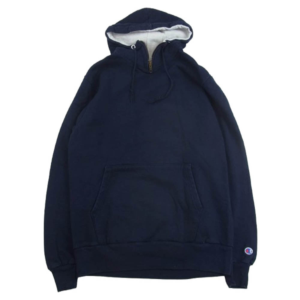 Champion チャンピオン 90s VINTAGE ヴィンテージ USA製 ハーフジップ プルオーバー フーディ パーカー ネイビー系 L【中古】