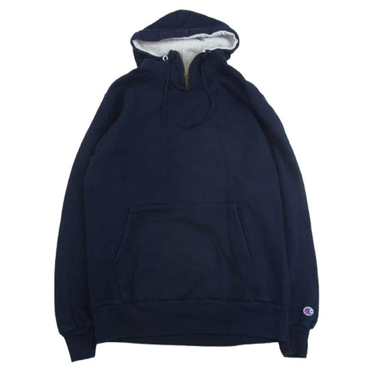 Champion チャンピオン 90s VINTAGE ヴィンテージ USA製 ハーフジップ プルオーバー フーディ パーカー ネイビー系 L【中古】