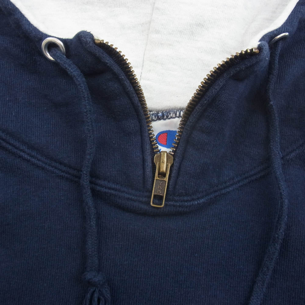 Champion チャンピオン 90s VINTAGE ヴィンテージ USA製 ハーフジップ プルオーバー フーディ パーカー ネイビー系 L【中古】