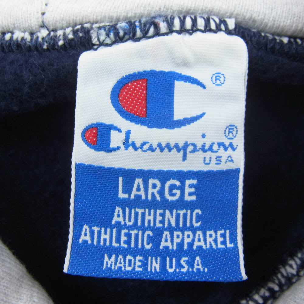 Champion チャンピオン 90s VINTAGE ヴィンテージ USA製 ハーフジップ プルオーバー フーディ パーカー ネイビー系 L【中古】