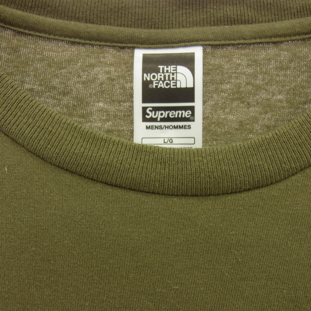 Supreme シュプリーム 23SS NT02309I × THE NORTH FACE Printed Pocket Tee ザノースフェイス ロゴ プリント ポケット 半袖 Tシャツ L カーキ系 LL【中古】