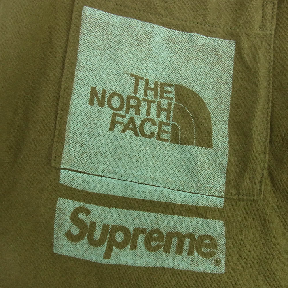 Supreme シュプリーム 23SS NT02309I × THE NORTH FACE Printed Pocket Tee ザノースフェイス ロゴ プリント ポケット 半袖 Tシャツ L カーキ系 LL【中古】