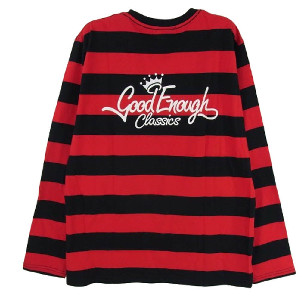 GOODENOUGH グッドイナフ 復刻 classic logo border cut and sew クラッシックロゴ ボーダー カットソー 袖グラムg タグ 長袖 Tシャツ ロンT レッド系 ブラック系【美品】【中古】