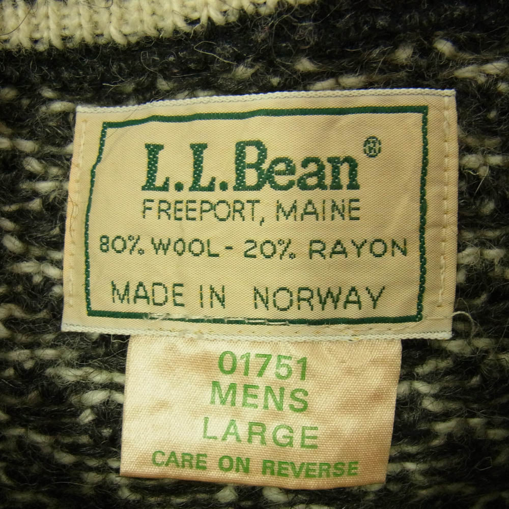 L.L.Bean エルエルビーン 80s vintage NORWAY製 Birdseye Crew Neck バーズアイ ニット オフホワイト系 グレー系 L【中古】