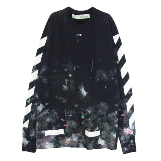 OFF-WHITE オフホワイト OMSB001F17620030 イーストランドタグ DIAG GALAXY BRUSHED L/S TEE ギャラクシーペイント ダイアゴナル 長袖 Tシャツ ロンT ブラック系 L【中古】