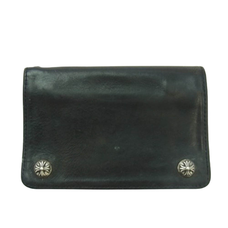 CHROME HEARTS クロムハーツ（原本無） 2ZIP 2ジップ クロスボールボタン レザー ウォレット 財布 ブラック系【中古】