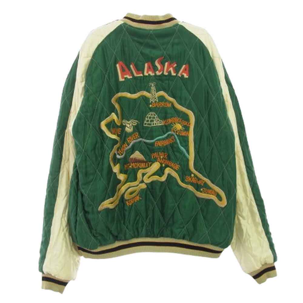 TAILOR TOYO テイラー東洋 TT15175 Late 1950s Style Velveteen Souvenir Jacket POLAR BEAR ALASKA MAP 別珍 アセテートキルト スカジャン スーベニア リバーシブル リバーシブル スカジャン ブラック系 グリーン系 XL【新古品】【未使用】【中古】