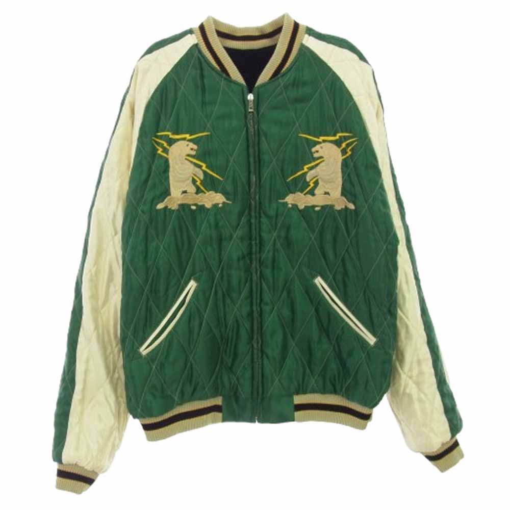 TAILOR TOYO テイラー東洋 TT15175 Late 1950s Style Velveteen Souvenir Jacket POLAR BEAR ALASKA MAP 別珍 アセテートキルト スカジャン スーベニア リバーシブル リバーシブル スカジャン ブラック系 グリーン系 XL【新古品】【未使用】【中古】