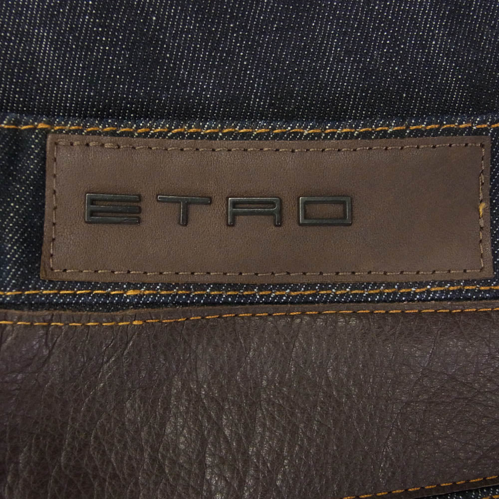 ETRO エトロ 112-15286-9343 レザー切替 デニム ストレート パンツ インディゴブルー系 33【中古】