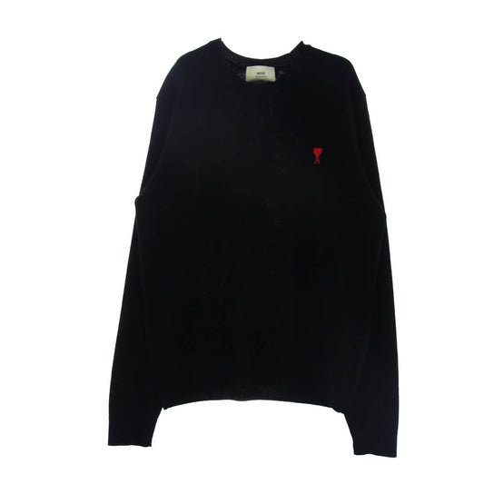 AMI PARIS アミパリス BFHKS001.001 ハートロゴ刺繍 ウール クルーネック ニット セーター ブラック系 L【中古】