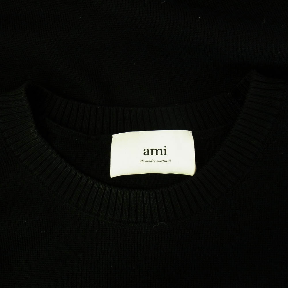 AMI PARIS アミパリス BFHKS001.001 ハートロゴ刺繍 ウール クルーネック ニット セーター ブラック系 L【中古】