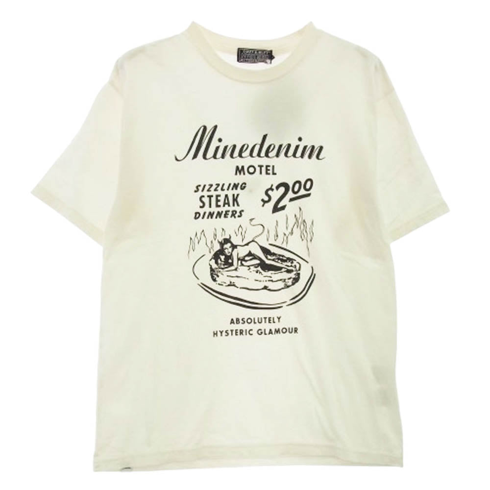 HYSTERIC GLAMOUR ヒステリックグラマー MND-HYS002 × MINEDENIM マインデニム デビル ステーキ 半袖 Tシャツ オフホワイト系 M【中古】