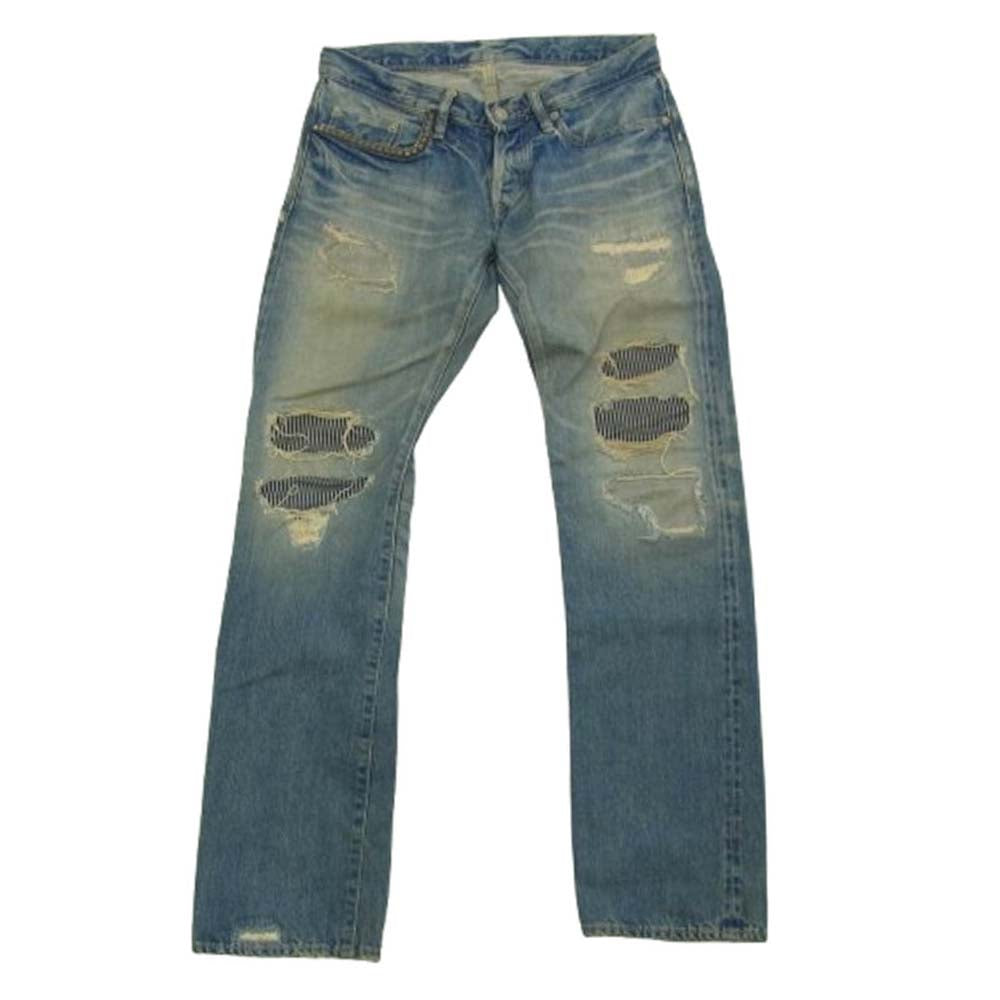 HYSTERIC GLAMOUR ヒステリックグラマー 0212AP03 SP加工 WR スタッズ ダメージ デニム パンツ インディゴブルー系【中古】