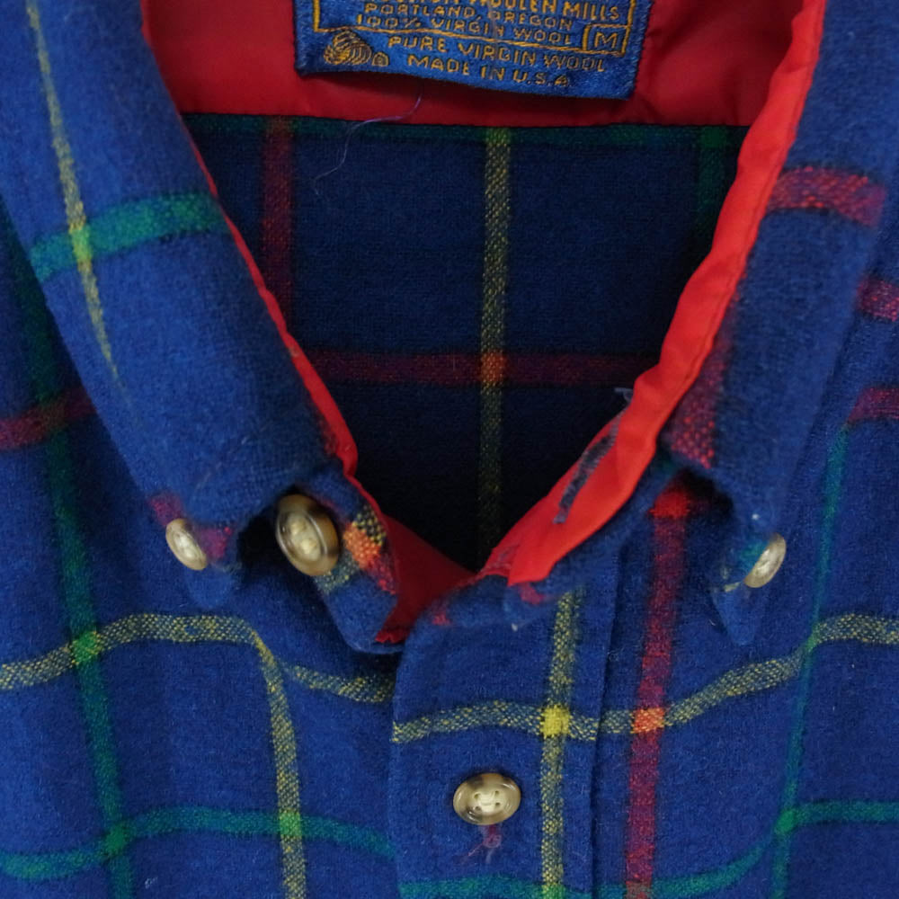 PENDLETON ペンドルトン 70s ヴィンテージ ボタンダウン ウール長袖シャツ ネイビー系 M【中古】