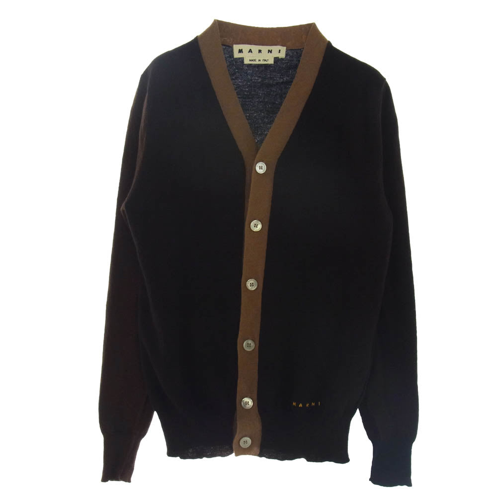 MARNI マルニ 19AW CDMG0022Q0 ロゴ刺繍 バイカラー 切り替え カーディガン ブラウン系 44【中古】