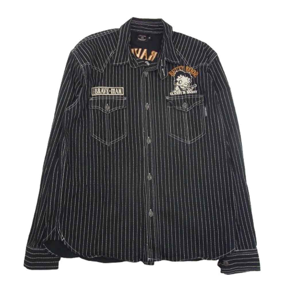 ブレイブマン BETTY BOOP ベティちゃん 長袖 ワーク シャツ ブラック系 XXL【中古】