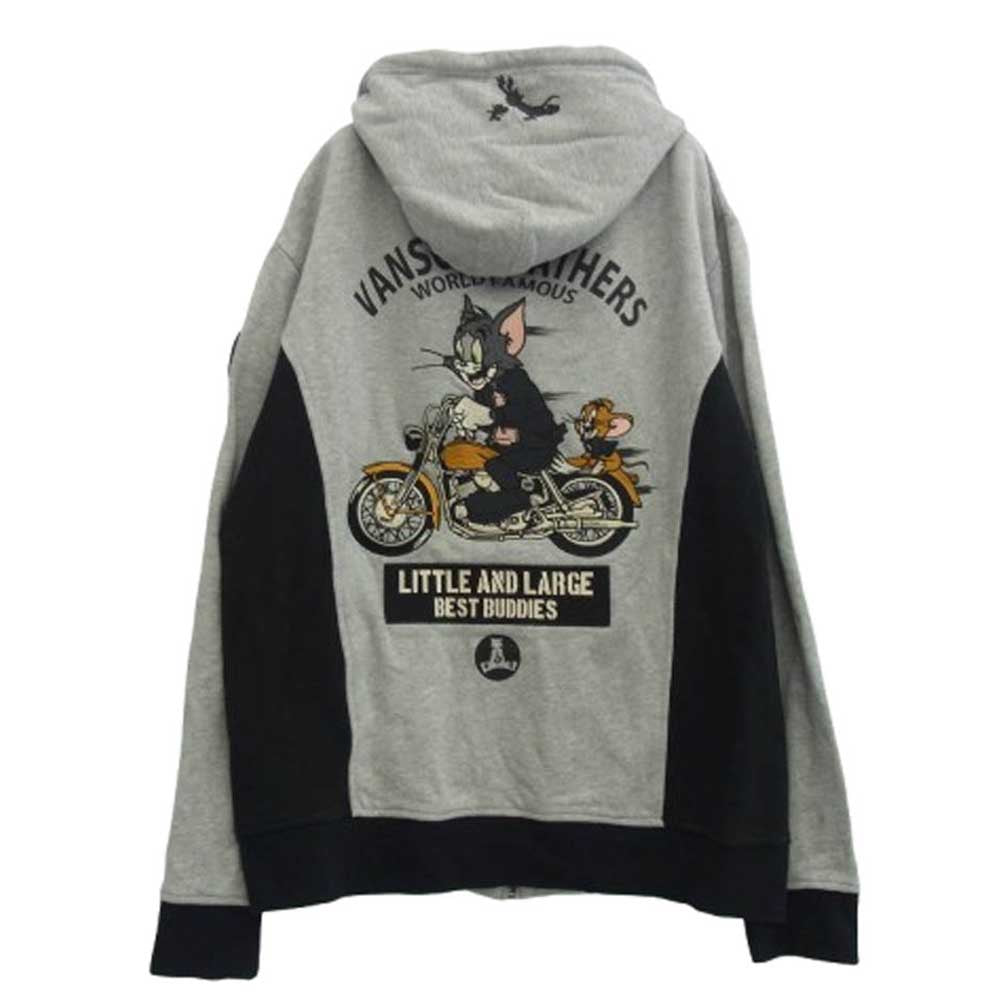 VANSON バンソン × TOM AND JERRY トムとジェリー ジップ パーカー グレー系 XL【中古】