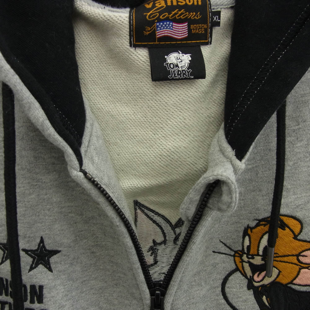VANSON バンソン × TOM AND JERRY トムとジェリー ジップ パーカー グレー系 XL【中古】