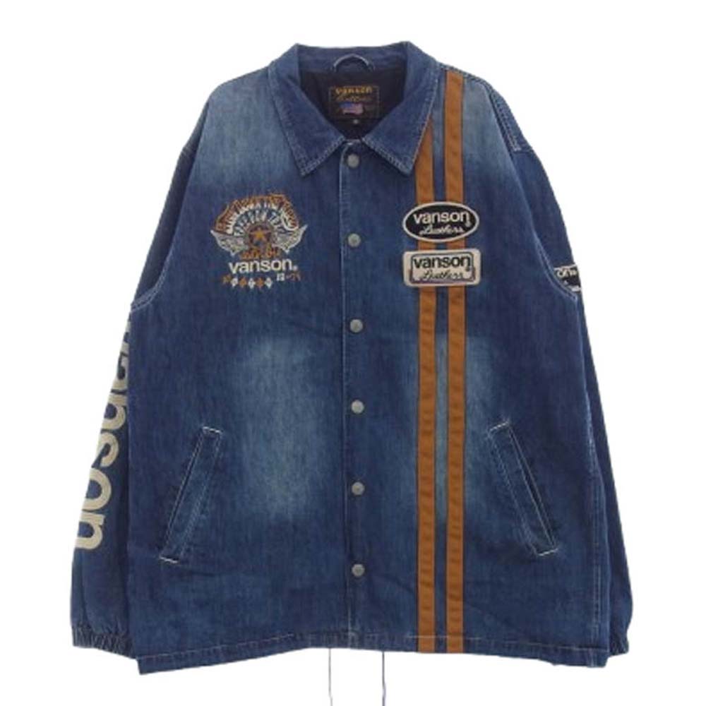 VANSON バンソン DENIM デニム コーチ ジャケット インディゴブルー系 XL【中古】