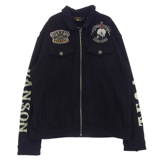 VANSON バンソン ×CROWS×WORST ボンディング フェイク スエード ジャケット ブラック系 XL【中古】