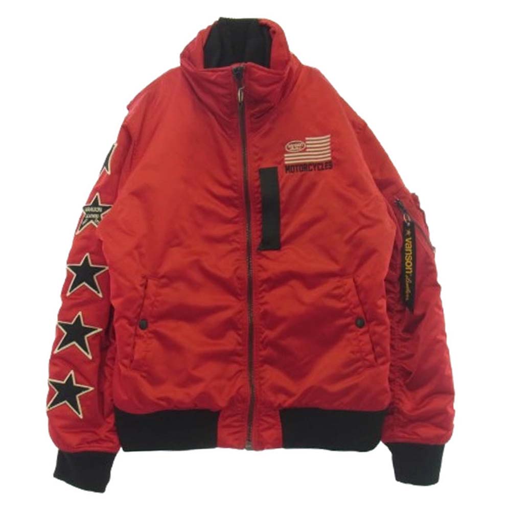 VANSON バンソン NVJK-2003 モーターサイクル ハイネック MA-1 フライトジャケット レッド系 XXL【中古】