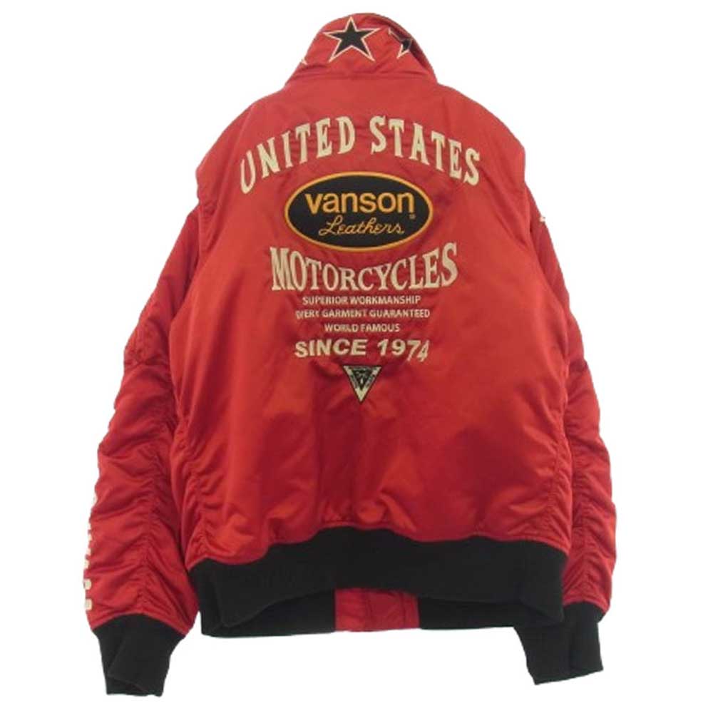 VANSON バンソン NVJK-2003 モーターサイクル ハイネック MA-1 フライトジャケット レッド系 XXL【中古】