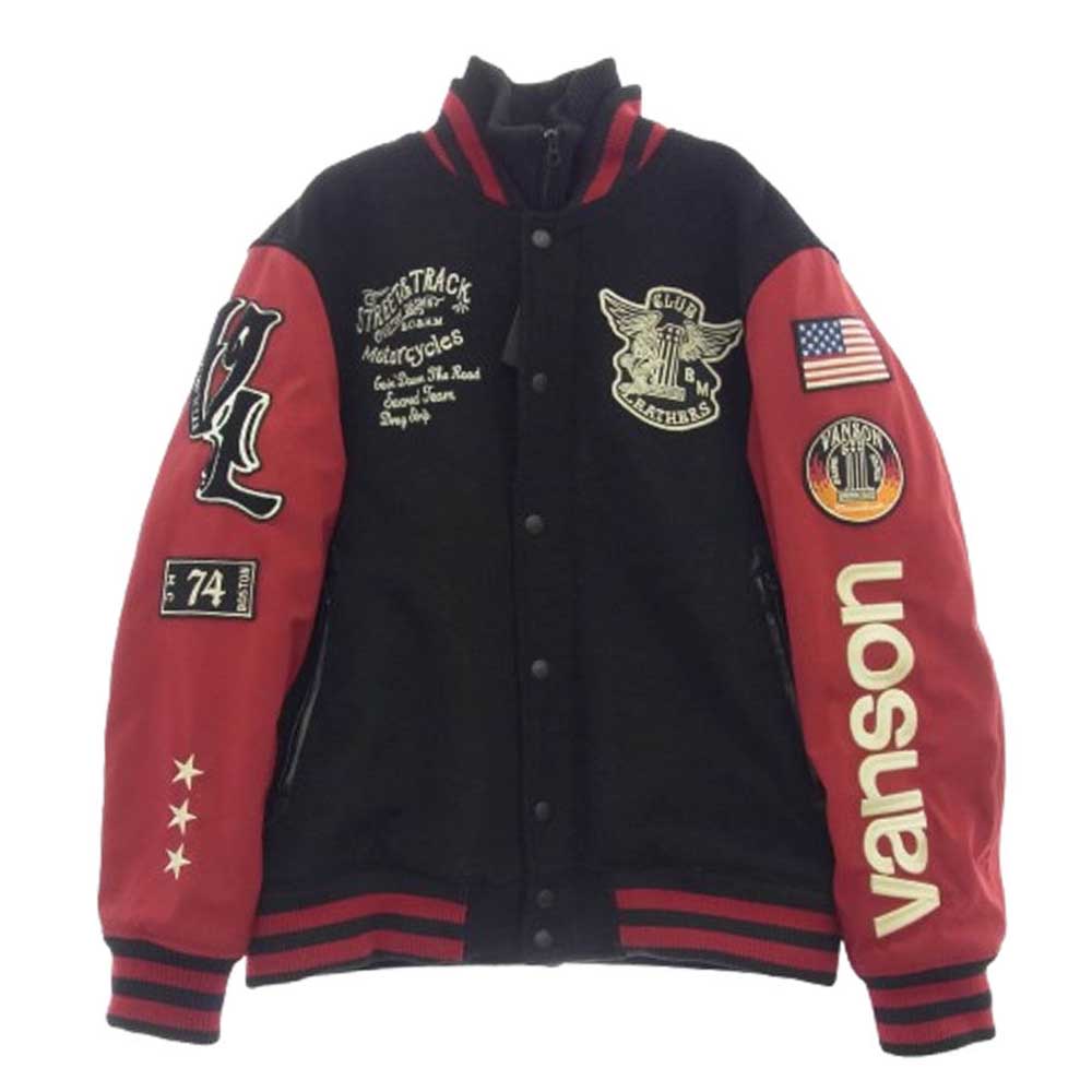 VANSON バンソン NVJK-2104 メルトン ワッペン スタジアム ジャケット レッド系 ブラック系 XL【中古】
