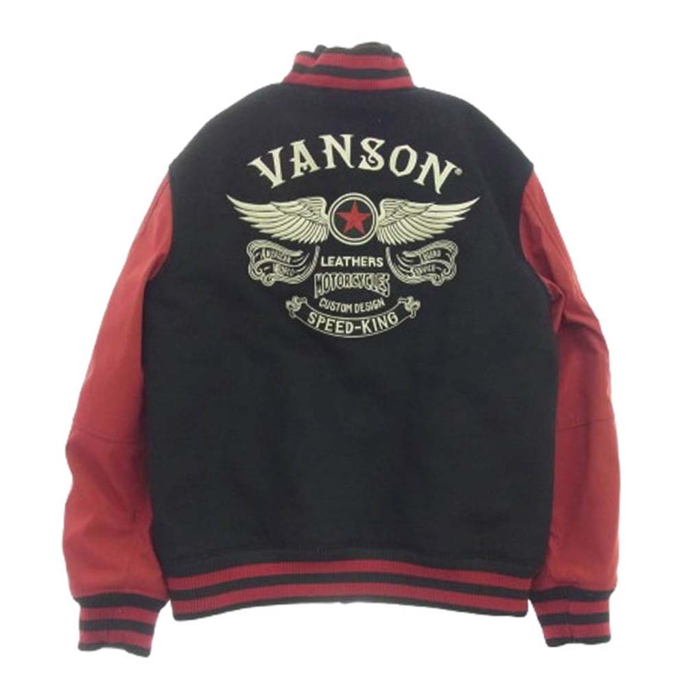 VANSON バンソン NVJK-2104 メルトン ワッペン スタジアム ジャケット レッド系 ブラック系 XL【中古】