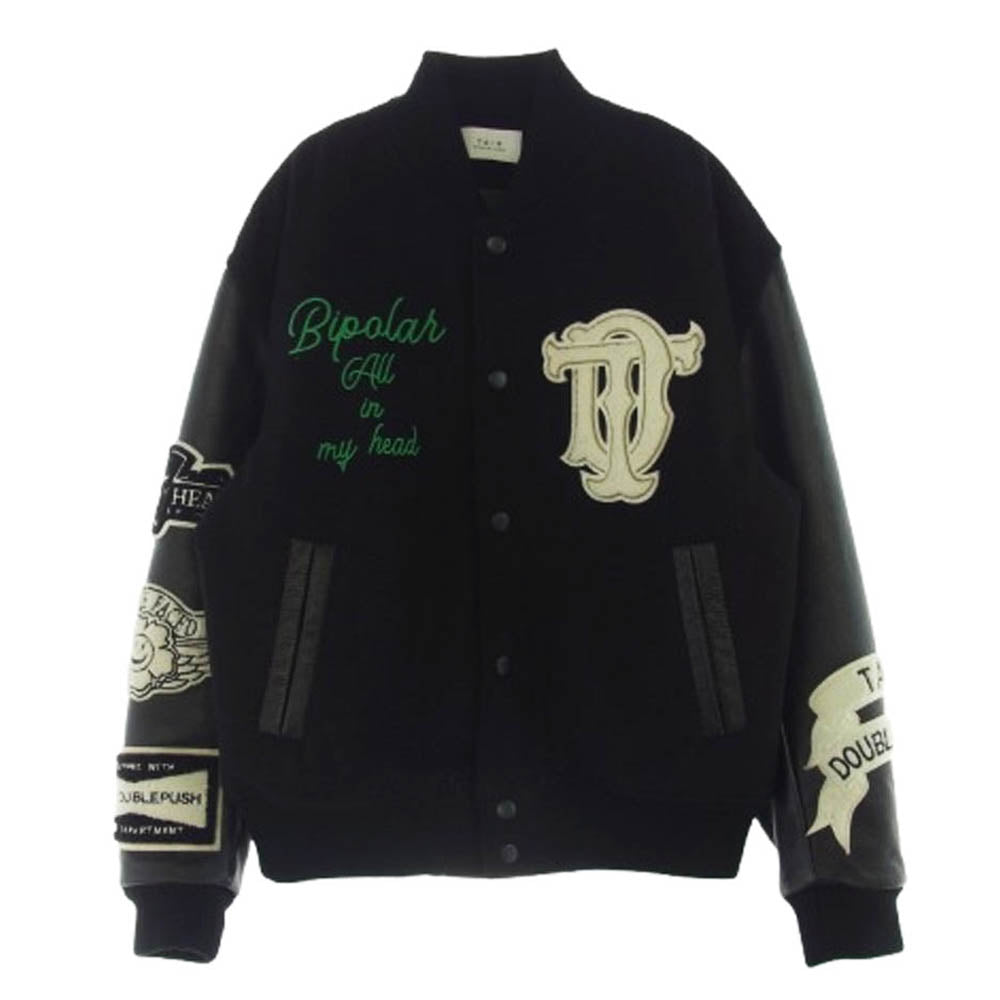タインダブルプッシュ T222-BZ12 BIPOLAR AWARD JACKET レザー切替 アワード スタジアム ジャケット スタジャン ブラック系 L【中古】