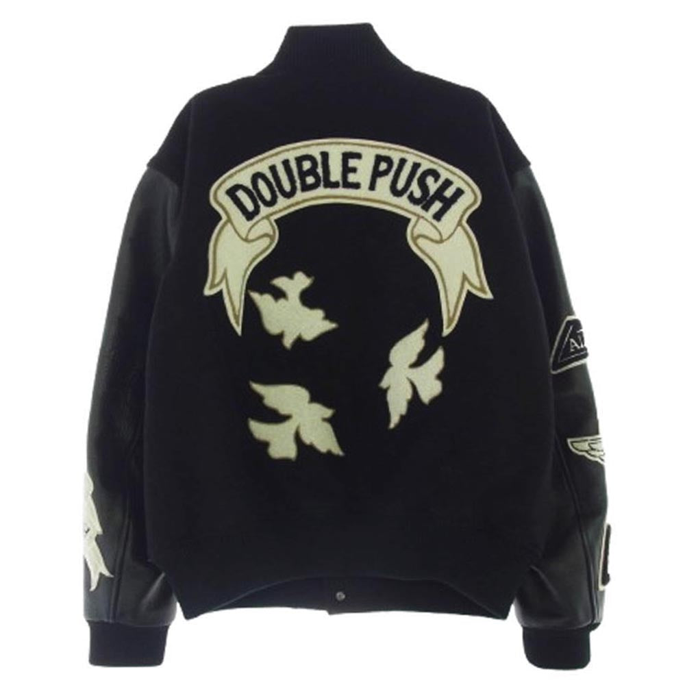 タインダブルプッシュ T222-BZ12 BIPOLAR AWARD JACKET レザー切替 アワード スタジアム ジャケット スタジャン ブラック系 L【中古】