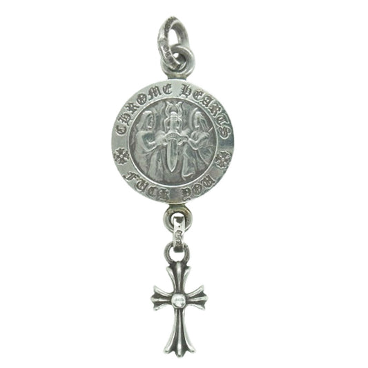CHROME HEARTS クロムハーツ（原本無） ANGEL MEDAL CRS BBYFAT エンジェルメダル ベイビーファット クロス ペンダントトップ 30inchボールチェーン付き ネックレス シルバー系【中古】