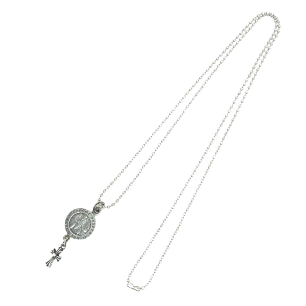 CHROME HEARTS クロムハーツ（原本無） ANGEL MEDAL CRS BBYFAT エンジェルメダル ベイビーファット クロス ペンダントトップ 30inchボールチェーン付き ネックレス シルバー系【中古】