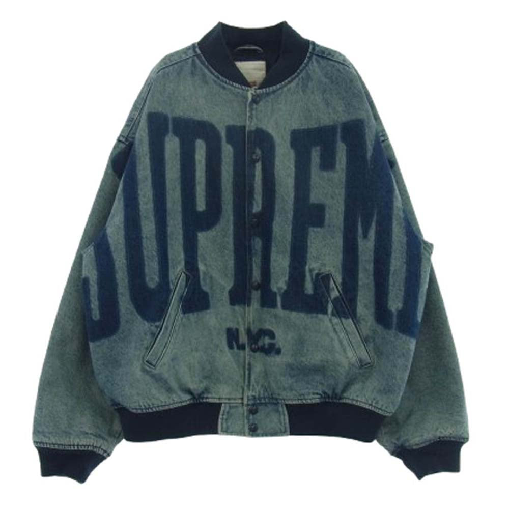 Supreme シュプリーム 23SS Washed Knockout Denim Varsity Jacket ウォッシュ ノックアウト デニム バーシティー ジャケット スタジャン インディゴブルー系 L【中古】