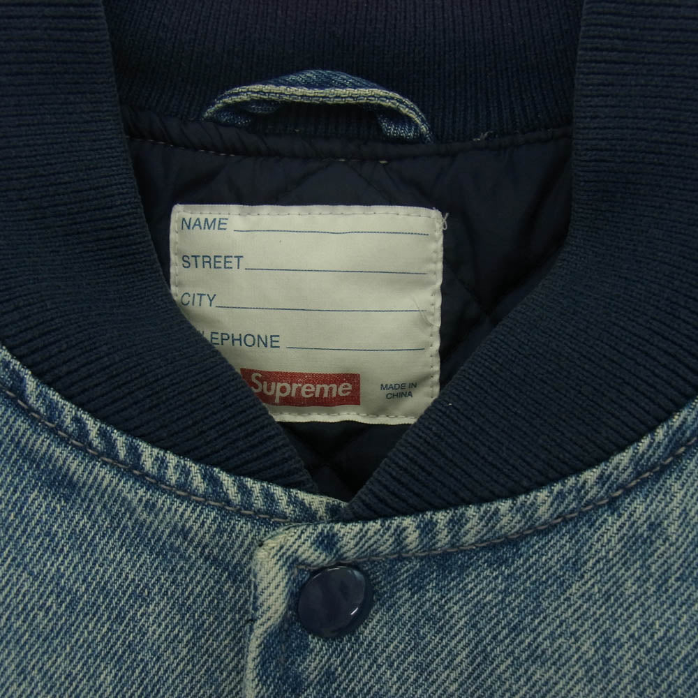 Supreme シュプリーム 23SS Washed Knockout Denim Varsity Jacket ウォッシュ ノックアウト デニム バーシティー ジャケット スタジャン インディゴブルー系 L【中古】