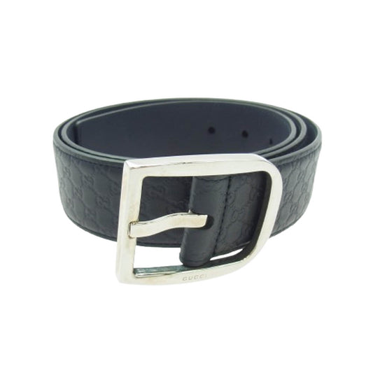 GUCCI グッチ 449716 BMJ0N マイクロ グッチ シマレザー ベルト ブラック系【中古】